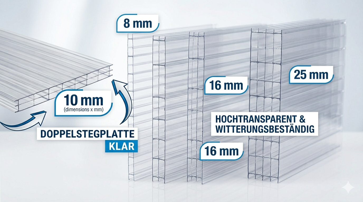 Polycarbonat Stegplatten 4-32 mm für Carport und Gewächshaus